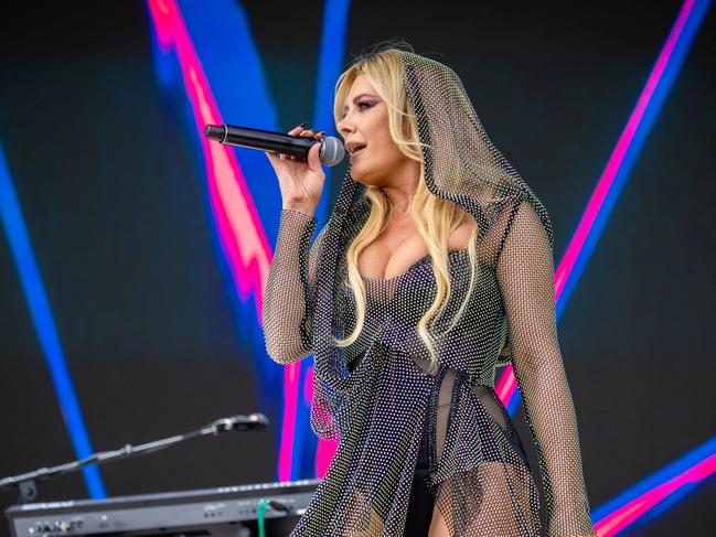Natalie Bassingthwaighte plays as support act for Christina Aguilera at held at an outdoor stage at Flemington a Racecourse. Picture: Jason Edwards
