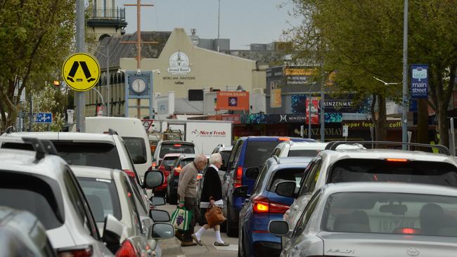 Busy Main St, Mornington could be free of cars this summer. Picture Chris Eastman