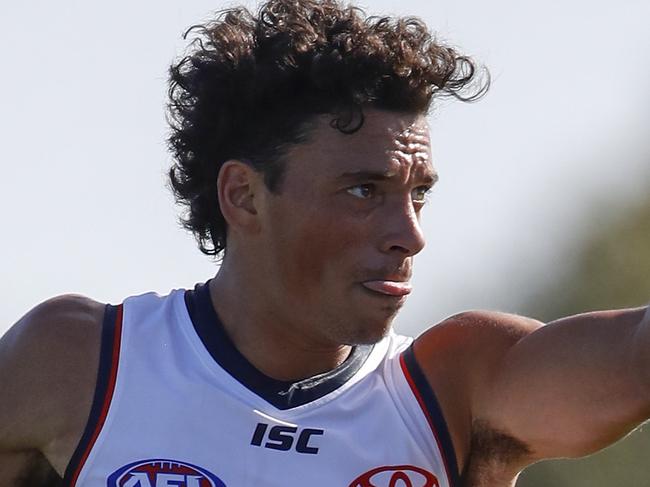 MELBOURNE, AUSTRALIA - FEBRUARY 22: Ben Davis of the Crows kicks the ball during the 2020 Marsh Community Series match between the Melbourne Demons and the Adelaide Crows at Casey Fields on February 22, 2020 in Melbourne, Australia. (Photo by Dylan Burns/AFL Photos via Getty Images)