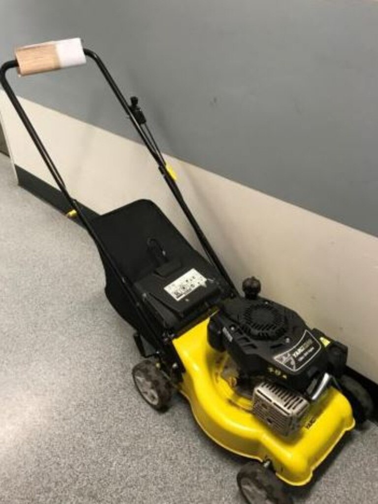 This bright coloured mower has found itself in the police property room.