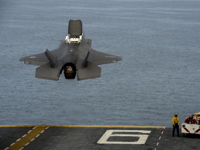 PACIFIC OCEAN -- An F-35B Lightning II takes off from the flight deck of USS America (LHA 6) during the Lightning Carrier Proof of Concept Demonstration, November 19, 2016. The demonstration is the first shipboard Marine Corps F-35B integration demonstration alongside other Marine Corps Air Combat Element assets. (U.S. Marine Corps Photo by Cpl. Thor Larson/Released)