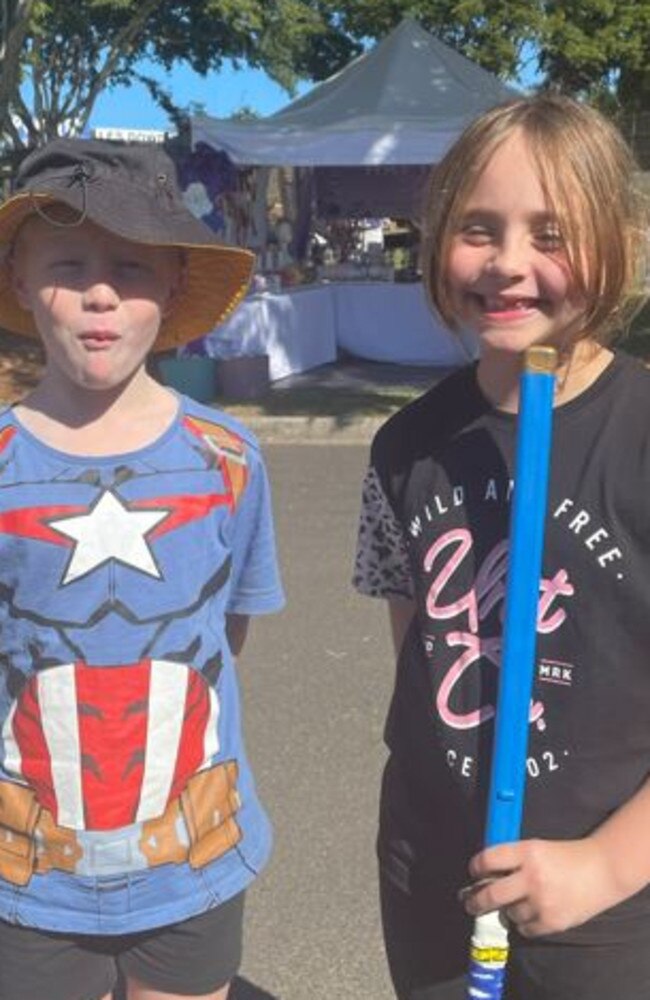 Lisa, 9, and Elizabeth, 9, at the Sunshine Coast Agricultural Show 2023.