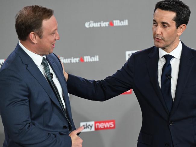 22/10/2024:  QLD Premier Steven Miles and LNP leader David Crisafulli during the Sky News and The Courier Mail  PeopleÃ¢â¬â¢s Forum at Suncorp Stadium, Brisbane. pic: Lyndon Mechielsen/Courier Mail