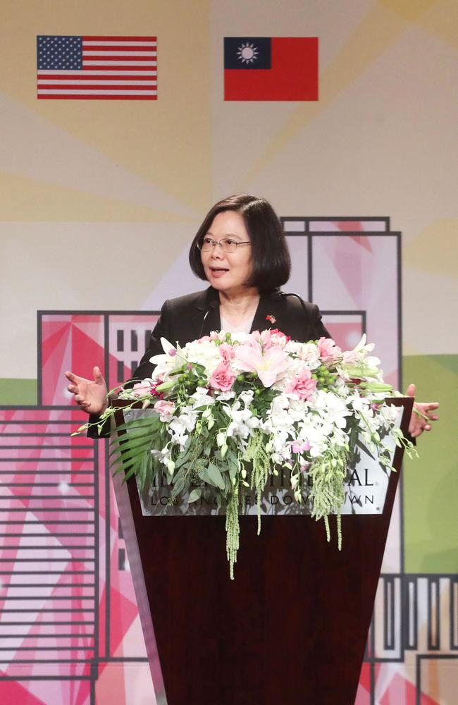 Taiwan President Tsai Ing-wen speaks during her visit to Los Angeles, California during a stopover en route to allies Paraguay and Belize.