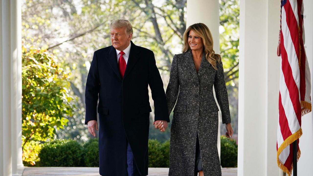 US President Donald Trump and First Lady Melania Trump make their way through the Colonnade for the annual thanksgiving turkey pardon in the Rose Garden of the White House in Washington, DC on November 24, 2020. Picture: Mandel Ngan / AFP