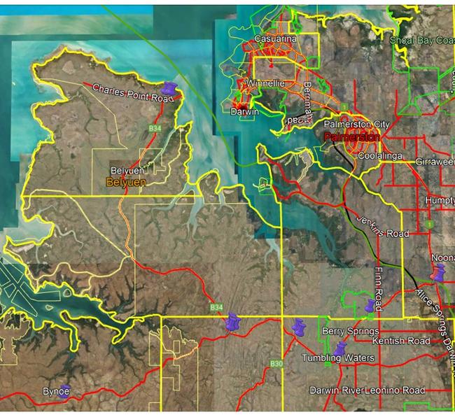 The areas the wayfinding signs will be placed. Picture: NT Government