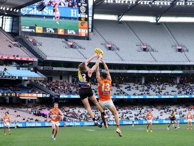 Some of the paltry crowd that watched the Tigers and Giants at the MCG. Picture: Mark Stewart