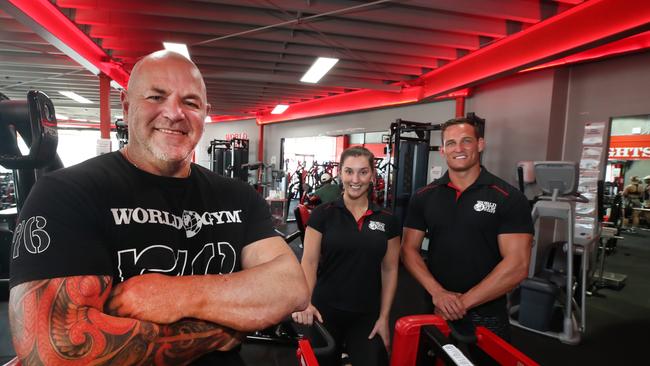 Jon Davie, Jade Rowe and Taylor Barnes at Burleigh World Gym, which is being upgraded. Picture: Glenn Hampson