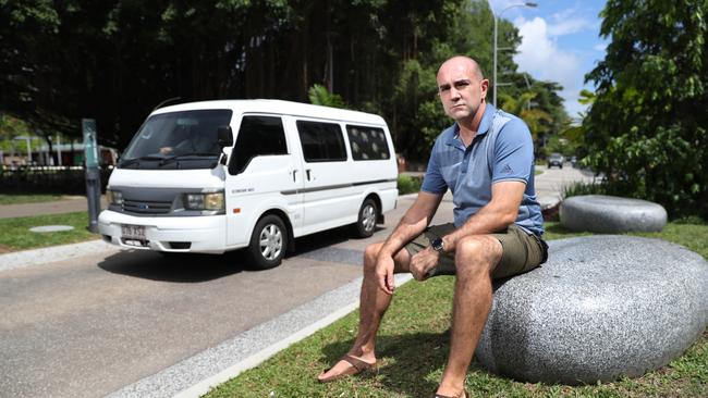 Churro Time owner Daniel Rhodes has seen too many close calls with children running on to the Esplanade road after playing on the rocks outside his business. Picture: Brendan Radke