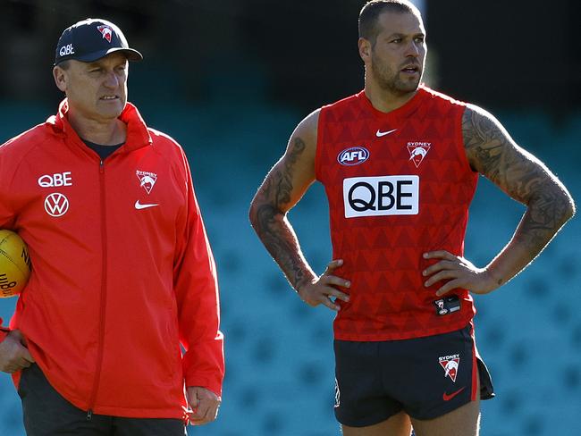 John Longmire and Lance Franklin during the Sydney Swans training session June 20, 2023. Photo by Phil Hillyard(Image Supplied for Editorial Use only - **NO ON SALES** - Â©Phil Hillyard )