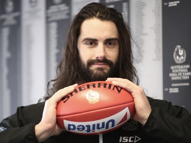 Brodie Grundy poses for a portrait during a Collingwood Magpies AFL media and training session at the Holden Centre in Melbourne, Monday, September 16, 2019. (AAP Image/Scott Barbour) NO ARCHIVING