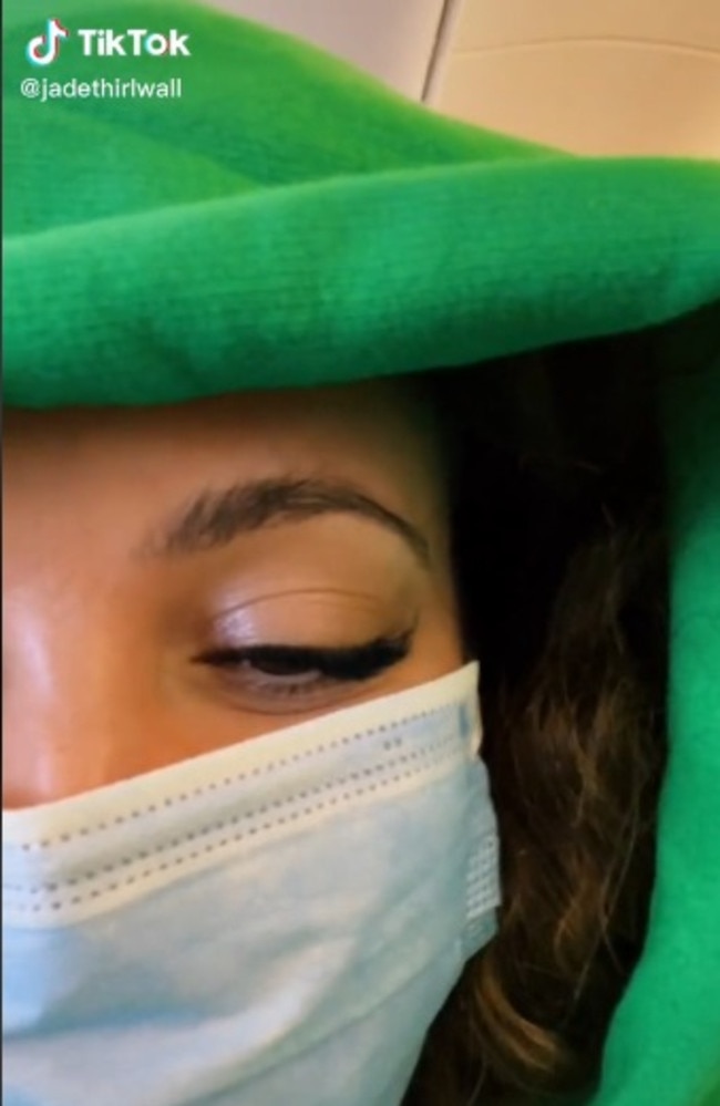 Little Mix star Jade Thirlwall shared a TikTok of another passenger’s ‘foul’ plane act. Picture: TikTok/jadethirlwall