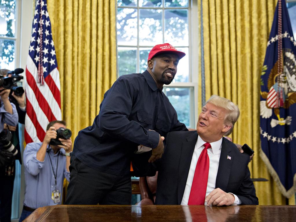 Rapper Kanye West with US President Donald Trump in 2018. Kanye has since announced he wants to run for president. Picture: Andrew Harrer/Bloomberg via Getty Images