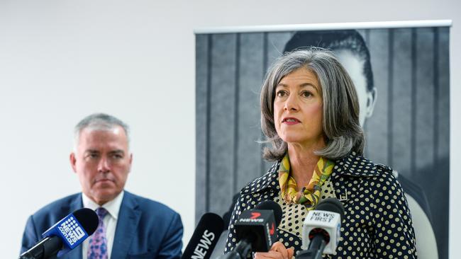 Chief Public Health Officer Professor Nicola Spurrier and health minister Stephen Wade. Picture: Brenton Edwards