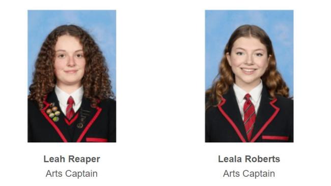 Balcombe Grammar School Arts captains for 2025: Leah Reaper and Leala Roberts.