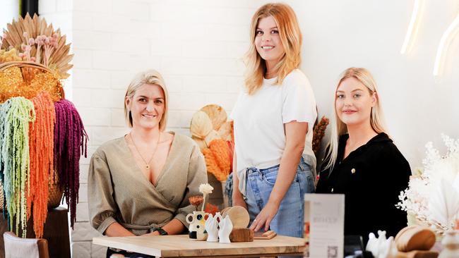 Nectar Juice House business partners Regan Botica and sisters Anna Hamilton and Kate Samson. Picture: Scott Powick.