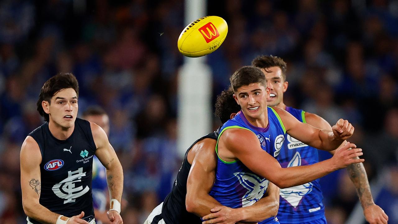 Harry Sheezel has had more disposals than any other player after four AFL games. Picture: Dylan Burns/AFL Photos via Getty Images