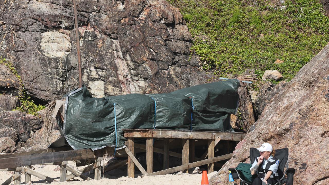 Props and staging being put into place on North Burleigh headland for weekend filming of “The Bluff”. Picture Glenn Hampson