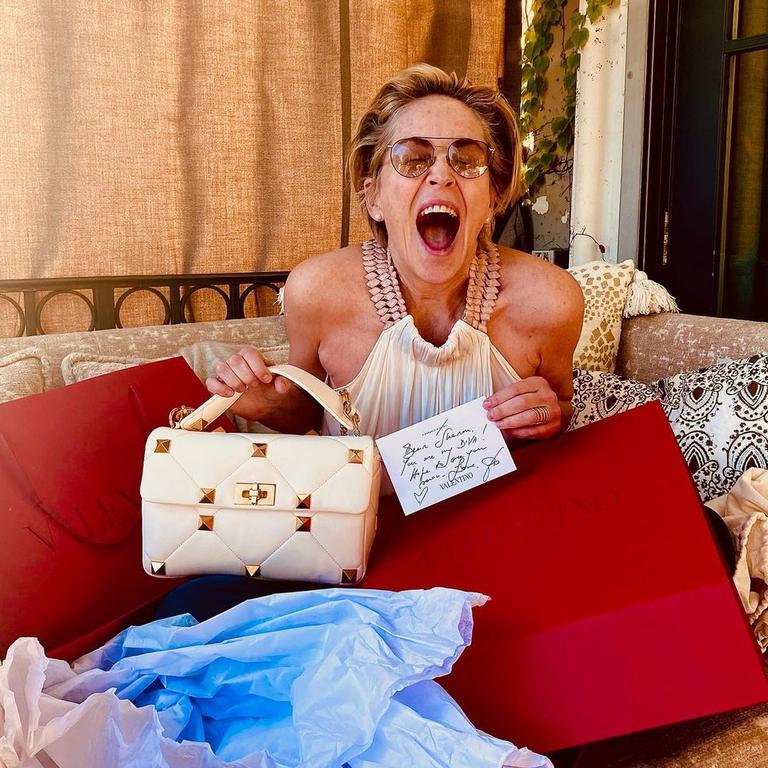 Sharon and her pile of very expensive gifts. Picture: Instagram