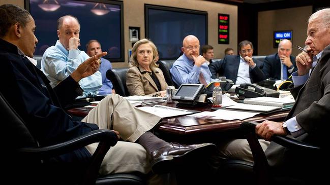 Barack Obama might have been seen as progressive, but Hillary Clinton was still the only woman in the situation room in 2012. Picture: The White House handout