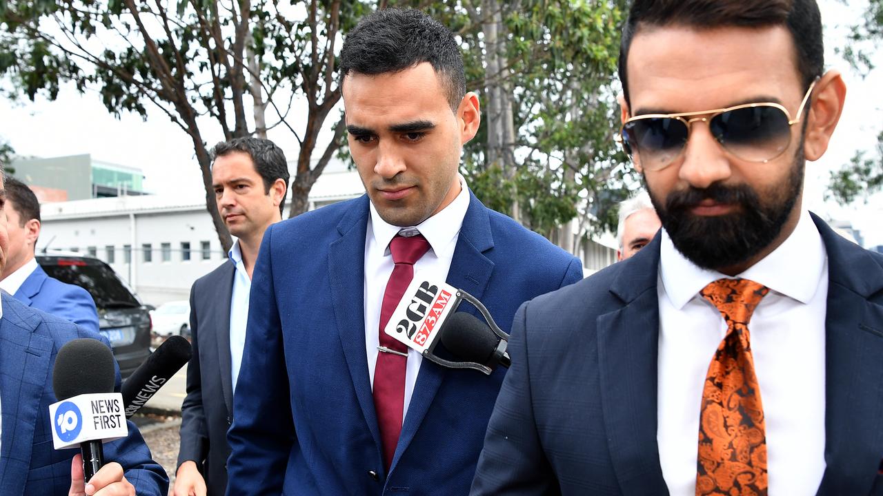 Penrith Panthers NRL player Tyrone May leaves Penrith Courthouse on Wednesday.