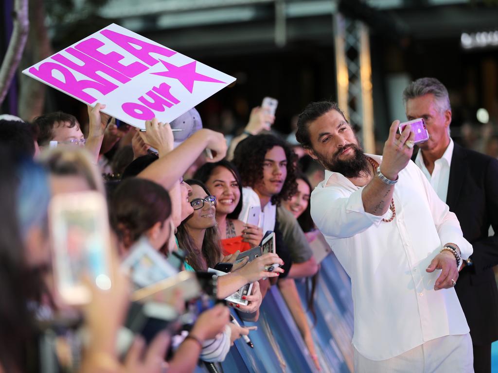 Jason Momoa at the Australian premiere of Aquaman. Picture: Nigel Hallett