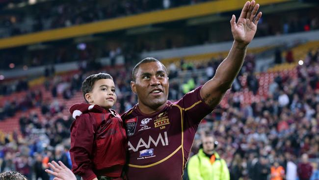 Queensland Origin great Petero Civoniceva helped convince Moeaki Fotuaika to play for the Maroons. Picture: Adam Head