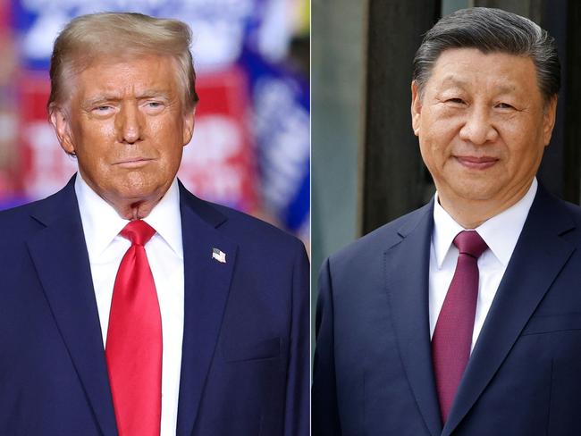 (COMBO) This combination of pictures created on November 07, 2024 shows former US President and Republican presidential candidate Donald Trump (L) looks on during a campaign rally at PPG Paints Arena in Pittsburgh, Pennsylvania on November 4, 2024, and france's President Emmanuel Macron greets Chinese President Xi Jinping (R) at The Elysee Presidential Palace in Paris on May 6, 2024. Chinese President Xi Jinping on November 7, 2024 said Beijing and Washington must find a way to "get along" in a message to US president-elect Donald Trump, state media said. Trump's crushing presidential victory heralded a new era of uncertainty in the United States and the world. It also heralded a possible shift in US-China relations, frayed in recent years by tensions over everything from trade to the status of the self-ruled island of Taiwan. (Photo by CHARLY TRIBALLEAU and Ludovic MARIN / AFP)