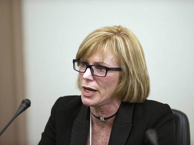 Former CFA chief Lucinda Nolan at a parliamentary inquiry into Victoria’s fire preparedness. Picture: Ellen Smith