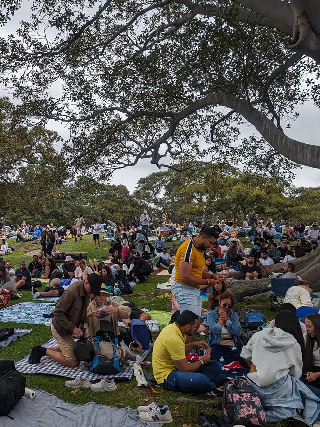 The crowd is already gathering at Mrs Macquarie’s Chair. Picture: NCA NewsWire