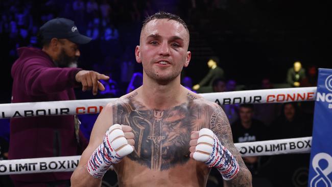 SYDNEY, AUSTRALIA - MAY 14: Sam Goodman of Australia celebrates after winning against Cesar Vaca Espinoza of Mexico in their Super Bantanweight World Title Eliminator fight at the Hordern Pavilion on May 14, 2025 in Sydney, Australia. (Photo by Darrian Traynor/Getty Images)
