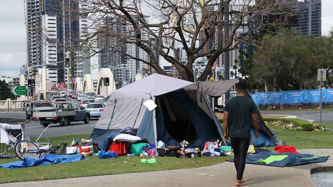 Homeless tents in Brisbane. Picture: Liam Kidston