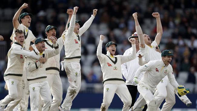 Australia celebrate after claiming victory to retain the Ashes in England last year. Picture: RYAN PIERSE/GETTY IMAGES