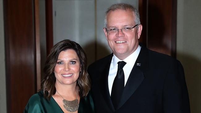 Prime Minister Scott Morrison and wife Jenny arrive for the annual Mid-Winter Ball at Parliament House in Canberra. Picture Gary Ramage