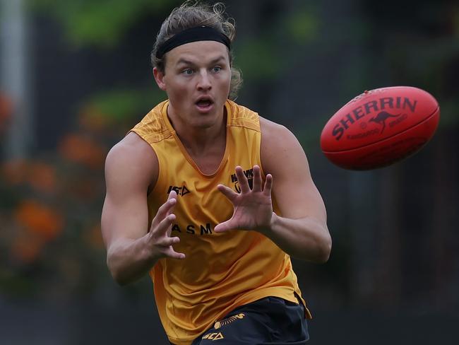 MELBOURNE , AUSTRALIA. November 20, 2023. AFL . Hawthorn footy training at Waverly Park .   Jack Ginnivan during todays session   . Pic: Michael Klein