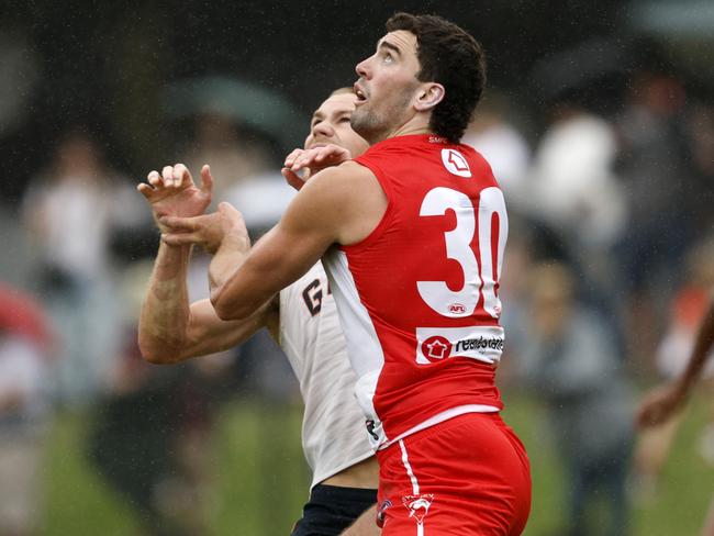 Tom McCartin had a quiet day on the scoreboard, but the Swans will be pleased with their overall balance when he played forward. Picture: Phil Hillyard