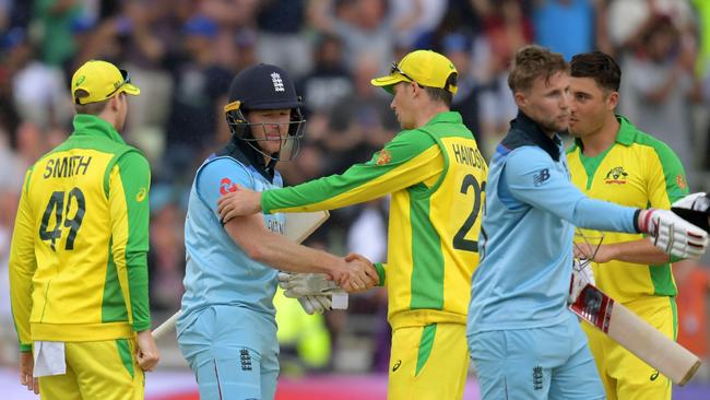 England celebrates their World Cup semi-final victory over Australia. Picture: AFP