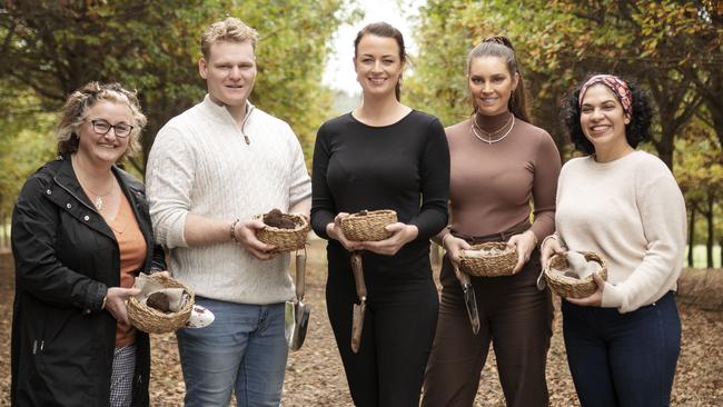 MasterChef top five Julie Goodwin, Daniel Lamble, Billie Mckay, Sarah Todd and Keyma Vasquez Montero before Goodwin was eliminated in a nailbiting challenge Tuesday night. Picture: Supplied