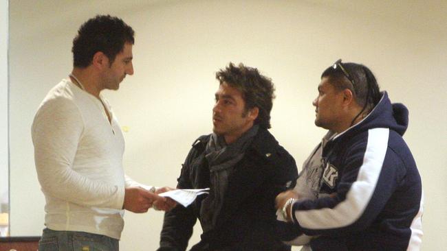 John Ibrahim with associates and friends at Royal North Shore Hospital following the shooting of his brother Fadi in 2009.