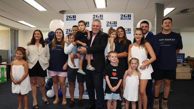 Ray Hadley with his family at the 2GB Pyrmont studios. Picture: Rohan Kelly