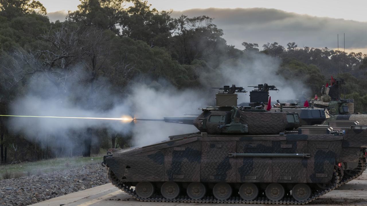 Hanwha Defense Australia Redback Infantry Fighting Vehicles conduct a live fire demonstration during LAND 400 Phase 3 user evaluation trials at Puckapunyal Military Area, Victoria. Picture: CPL Sagi Biderman