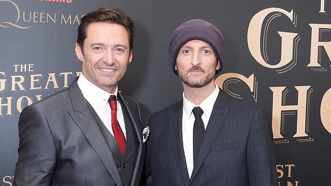 Actor Hugh Jackman, left, and director Michael Gracey attend the The Greatest Showman world premiere. Picture: Getty Images.