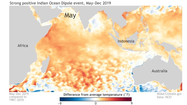 <a href="https://www.climate.gov/media/11082" target="_blank">CLICK HERE to see an animation of the impact the last strongly positive Indian Ocean Dipole had on sea-surface temperatures off northwest Australia in 2019.</a>