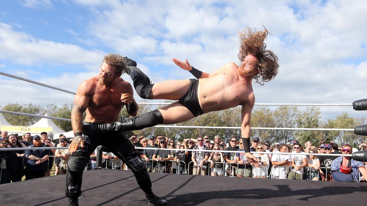 Wrestling at the Smashing Pumpkins concert. Picture: Richard Gosling