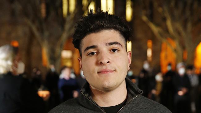 Suspended University of Queensland student Drew Pavlou at a Tiananmen Square vigil in Brisbane on Thursday night. Picture: AAP Image