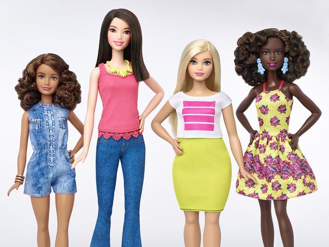 This photo provided by Mattel shows a group of new Barbie dolls introduced in January 2016. Mattel, the maker of the famous plastic doll, said it will start selling Barbie’s in three new body types: tall, curvy and petite. She’ll also come in seven skin tones, 22 eye colours and 24 hairstyles. (Mattel via AP)
