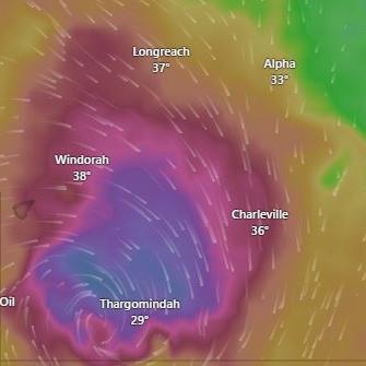 Ex-Tropical Cyclone Kirrily is forecast to start tracking south towards the state’s western corner. Picture: Windy