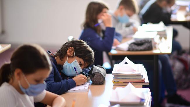 Pupils wearing protective masks at a Paris school. Picture: AFP.