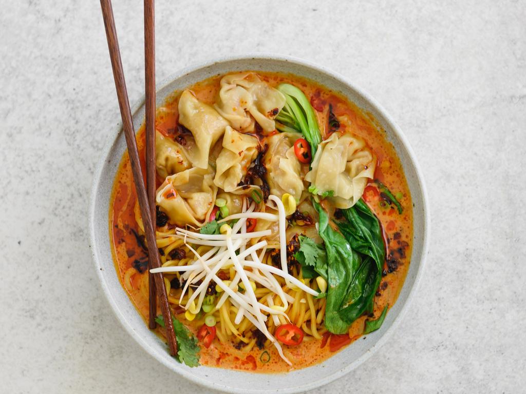 Brendan Pang’s red curry wonton soup. Picture: Supplied.