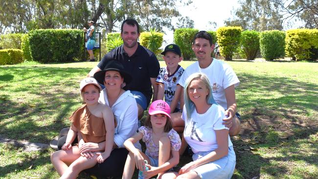 The Feldhahn and Wyatt families watching the convoy of trucks arrive at Gatton on Saturday, September 20.